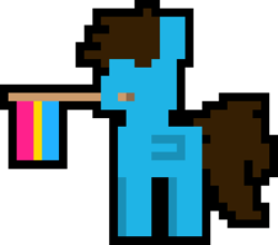 Size: 1000x879 | Tagged: safe, artist:switcharoo, oc, oc only, oc:drumstick pony, pegasus, pony, flag, holding a flag, male, mouth hold, pansexual, pansexual pride flag, pegasus oc, pixel art, pixl pony, pride, pride flag, simple background, stallion, transparent background