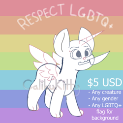Size: 2000x2000 | Tagged: safe, artist:calibykitty, oc, alicorn, earth pony, pegasus, pony, unicorn, :3, any gender, any race, any species, chibi, comments locked down, commission, cute, high res, lgbt, lgbt flag, lgbtq, pride, pride flag, pride month, solo, ych example, your character here
