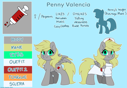 Size: 5400x3750 | Tagged: safe, artist:cottonsweets, oc, oc only, oc:penny valencia, pegasus, pony, female, hat, mare, nurse, nurse hat, nurse outfit, reference sheet, solo