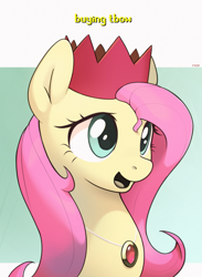 Size: 1655x2266 | Tagged: safe, artist:nookprint, fluttershy, pony, g4, bust, crossover, cute, female, hat, jewelry, mare, necklace, open mouth, party hat, portrait, runescape, shyabetes, smiling, solo, three quarter view