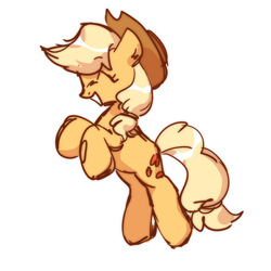Size: 1000x1000 | Tagged: safe, artist:fluttershyes, applejack, earth pony, pony, cute, eyes closed, female, jackabetes, mare, profile, rearing, smiling, solo