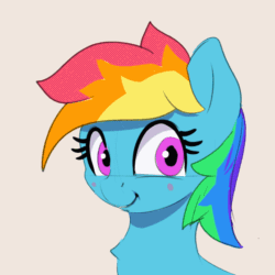 Size: 560x560 | Tagged: safe, artist:xbi, rainbow dash, pegasus, pony, g4, animated, blinking, cute, dashabetes, female, gif, looking at you, mare, simple background, smiling, smiling at you, solo