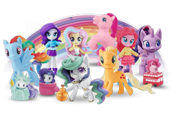 Size: 1400x930 | Tagged: safe, applejack, fluttershy, pinkie pie, princess celestia, rainbow dash, rarity, twilight sparkle, alicorn, earth pony, human, pegasus, pony, equestria girls, g1, g4, g4.5, my little pony: pony life, official, bottle, bus, clothes, cutie mark crew, generation leap, glitter, looking at you, mane six, merchandise, rainbow, self ponidox, simple background, statue of liberty, toy, transparent background, twilight sparkle (alicorn)