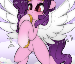 Size: 1500x1278 | Tagged: safe, artist:llametsul, pipp petals, pegasus, pony, g5, adorapipp, atg 2021, blushing, cute, feather, featureless crotch, female, makeup, mare, newbie artist training grounds, solo, spread wings, surprised, wingboner, wings