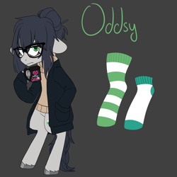 Size: 3500x3500 | Tagged: safe, artist:fannytastical, oc, oc only, oc:oddsy, earth pony, pony, bipedal, clothes, earth pony oc, female, frown, glasses, high res, looking at you, mare, mismatched socks, mug, socks, solo, striped socks