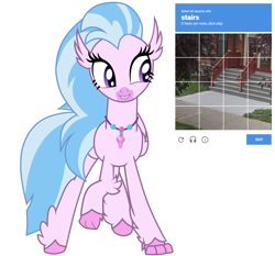 Size: 1100x1024 | Tagged: safe, edit, silverstream, classical hippogriff, hippogriff, g4, the hearth's warming club, captcha, female, grin, simple background, smiling, solo, stairs, that hippogriff sure does love stairs, vector, white background