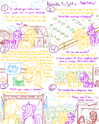 Size: 4779x6013 | Tagged: safe, artist:adorkabletwilightandfriends, applejack, big macintosh, twilight sparkle, alicorn, earth pony, pony, comic:adorkable twilight and friends, absurd resolution, adorkable, adorkable twilight, back of head, barn, butt, comic, conversation, cute, door, dork, equestrian flag, farm, female, fence, fire, flag, friendship, garage, hat, high angle, humor, low angle, male, mare, mountain, mountain range, nature, path, perspective, pickup, plot, poster, rural, scenery, sign, slice of life, stallion, sweet apple acres, this will not end well, tools, truck, twilight sparkle (alicorn), walking