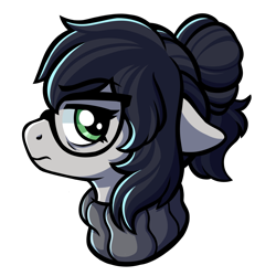 Size: 2400x2400 | Tagged: safe, artist:fannytastical, oc, oc only, oc:oddsy, earth pony, pony, bust, earth pony oc, female, frown, glasses, high res, looking at you, mare, solo