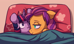 Size: 4542x2712 | Tagged: safe, artist:chub-wub, sunny starscout, twilight sparkle, alicorn, earth pony, pony, g5, bed, blanket, cute, female, in-universe pegasister, mare, pillow, plushie, ponified animal photo, solo, sunnybetes, twilight sparkle (alicorn), twilight sparkle plushie