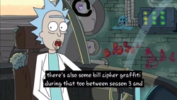 Size: 1920x1080 | Tagged: safe, artist:tiarawhy, edit, edited screencap, screencap, twilight sparkle, g4, barely pony related, bill cipher, caption, graffiti, gravity falls, male, meme, pony reference, rick and morty, rick sanchez, text, youtube caption