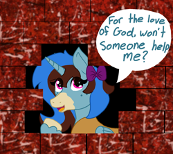 Size: 1800x1600 | Tagged: safe, alternate version, artist:heartsy-artsy-pony, oc, oc:heartistry, brick wall, commission, edgar allan poe, immurement, meme, the cask of amontillado