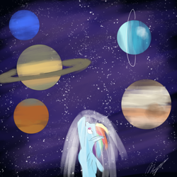 Size: 2000x2000 | Tagged: safe, artist:magnusmagnum, rainbow dash, pegasus, pony, g4, female, high res, mare, planet, solo, space