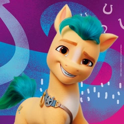Size: 1200x1200 | Tagged: safe, hitch trailblazer, earth pony, pony, g5, official, abstract background, dreamworks face, male, puzzle, ravensburger, smiling, solo, stallion