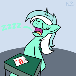 Size: 2000x2000 | Tagged: safe, artist:dafiltafish, lyra heartstrings, pony, unicorn, g4, atg 2021, f, female, high res, mare, newbie artist training grounds, onomatopoeia, sleeping, snoring, solo, sound effects, test, this will end in detention, zzz