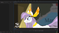 Size: 1136x640 | Tagged: safe, artist:shawn keller, oc, oc only, oc:athena (shawn keller), pony, guardians of pondonia, leak, angry, computer, female, footage, growling, jewelry, map, mare, margarita paranormal, regalia, slender, solo, spoiler, thin