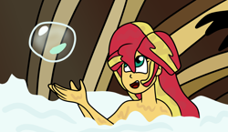 Size: 1900x1100 | Tagged: safe, artist:jadeharmony, sunset shimmer, fanfic:sunset shimmer discovers her feet, equestria girls, g4, bathtub, bubble, bubble bath, crossover, fanfic art, nudity, solo, the little mermaid
