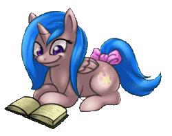 Size: 300x238 | Tagged: safe, artist:scittykitty, oc, oc only, alicorn, pony, alicorn oc, animated, book, bow, eyelashes, female, gif, glowing horn, horn, magic, mare, reading, smiling, solo, tail bow, telekinesis, wings