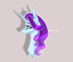 Size: 1080x926 | Tagged: safe, artist:sia.brony, oc, oc only, pony, unicorn, bust, ethereal mane, female, gray background, horn, mare, signature, simple background, solo, starry mane, unicorn oc