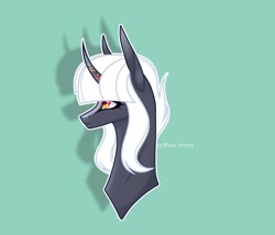 Size: 1080x926 | Tagged: safe, artist:sia.brony, oc, oc only, pony, unicorn, bust, curved horn, female, green background, horn, mare, signature, simple background, solo, unicorn oc