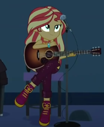 Size: 380x463 | Tagged: safe, screencap, sunset shimmer, equestria girls, g4, let it rain, my little pony equestria girls: better together, cropped, guitar, musical instrument, sleeveless, solo