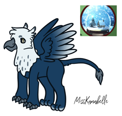 Size: 954x908 | Tagged: safe, artist:misskanabelle, oc, oc only, griffon, griffon oc, male, signature, simple background, snow globe, white background, wings