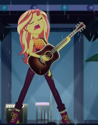 Size: 527x668 | Tagged: safe, screencap, sunset shimmer, equestria girls, g4, let it rain, my little pony equestria girls: better together, cropped, guitar, musical instrument, sleeveless, solo