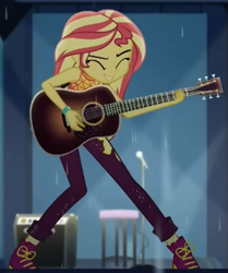 Size: 437x523 | Tagged: safe, screencap, sunset shimmer, equestria girls, equestria girls series, g4, let it rain, spoiler:eqg series (season 2), acoustic guitar, cropped, guitar, musical instrument, sleeveless, solo
