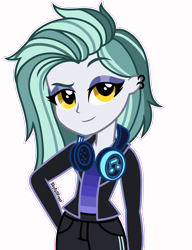 Size: 1448x1888 | Tagged: safe, artist:skyfallfrost, oc, oc only, oc:ivory crescendo, equestria girls, g4, clothes, female, headphones, simple background, solo, transparent background