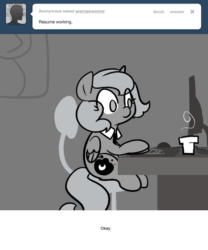 Size: 666x800 | Tagged: safe, artist:egophiliac, princess luna, alicorn, pony, moonstuck, g4, animated, ask, average woona, comic, female, filly, grayscale, monochrome, solo, tumblr, woona, younger