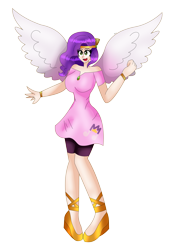 Size: 4786x6924 | Tagged: safe, artist:dazzlingmimi, pipp petals, human, g5, bracelet, breasts, clothes, dress, female, flats, humanized, jewelry, open mouth, shoes, simple background, solo, transparent background, winged humanization, wings