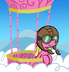 Size: 1920x1997 | Tagged: safe, artist:dinkyuniverse, cherry berry, earth pony, pony, g4, atg 2021, cloud, female, goggles, hot air balloon, mountain, newbie artist training grounds, sky, solo
