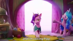 Size: 1276x716 | Tagged: safe, screencap, izzy moonbow, pipp petals, pony, g5, my little pony: a new generation, spoiler:g5, spoiler:my little pony: a new generation, 3d, female, mare, sofia carson, subtitles