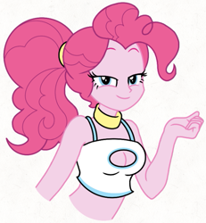 Size: 621x673 | Tagged: safe, artist:ygr64, pinkie pie, equestria girls, g4, bedroom eyes, boob window, breasts, busty pinkie pie, cleavage, female, looking at you, midriff, simple background, smiling, solo, white background