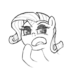 Size: 318x318 | Tagged: safe, artist:yey_17, rarity, pony, unicorn, g4, doubt, eyeshadow, female, frown, icon, makeup, monochrome, one brow raised, open mouth, simple background, volumetric mouth, white background