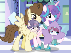 Size: 3079x2312 | Tagged: safe, artist:cheekycheesefan101, pound cake, princess flurry heart, oc, alicorn, pegasus, pony, g4, female, foal, high res, male, offspring, older, older flurry heart, older pound cake, onesie, parent:pound cake, parent:princess flurry heart, parents:poundflurry, ship:poundflurry, shipping, straight