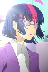 Size: 2500x3750 | Tagged: safe, artist:tokyo72, twilight sparkle, human, g4, alternate hairstyle, female, glasses, high res, humanized, short hair, solo