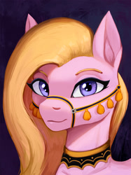 Size: 1500x2003 | Tagged: safe, artist:mrscroup, oc, oc only, earth pony, pony, saddle arabian, equestria at war mod, bridle, bust, collar, ear fluff, female, mare, portrait, saddle arabian outfit, smiling, solo, tack