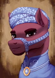 Size: 1500x2131 | Tagged: safe, artist:mrscroup, oc, oc only, saddle arabian, equestria at war mod, bridle, bust, clothes, ear fluff, male, portrait, saddle arabian outfit, solo, tack, turban