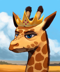 Size: 1500x1783 | Tagged: safe, artist:mrscroup, oc, oc only, giraffe, equestria at war mod, bags under eyes, bust, crown, jewelry, male, portrait, solo