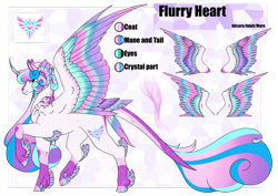 Size: 1920x1358 | Tagged: safe, artist:oneiria-fylakas, princess flurry heart, alicorn, pony, g4, colored wings, female, mare, multicolored wings, older, older flurry heart, reference sheet, solo, tail feathers, wings