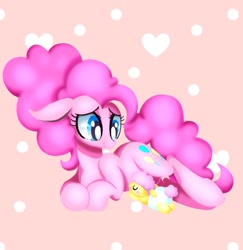 Size: 1300x1338 | Tagged: safe, artist:stacy_165cut, li'l cheese, pinkie pie, earth pony, pony, g4, the last problem, baby, baby pony, blushing, cute, diaper, diapinkes, duo, female, heart, li'l cuteese, male, mother and child, mother and son, older, older pinkie pie, simple background, sleeping