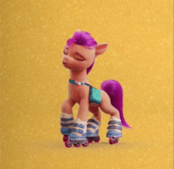 Size: 463x450 | Tagged: safe, sunny starscout, earth pony, pony, g5, my little pony: a new generation, spoiler:g5, animated, cropped, cute, eyes closed, female, gif, mare, roller skates, rollerblades, smiling, solo, sunnybetes