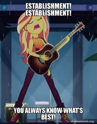 Size: 527x668 | Tagged: safe, edit, edited screencap, screencap, sunset shimmer, equestria girls, g4, let it rain, my little pony equestria girls: better together, caption, cropped, family guy, guitar, image macro, makeameme.org, male, musical instrument, solo, text