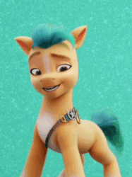 Size: 562x750 | Tagged: safe, screencap, hitch trailblazer, earth pony, pony, g5, my little pony: a new generation, spoiler:g5, spoiler:my little pony: a new generation, 3d, animated, cropped, eyebrow wiggle, gif, looking at you, male, smiling, smiling at you, solo, stallion