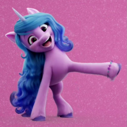 Size: 699x699 | Tagged: safe, screencap, izzy moonbow, pony, g5, my little pony: a new generation, spoiler:my little pony: a new generation, 3d, cropped, looking at you, open mouth, smiling, solo