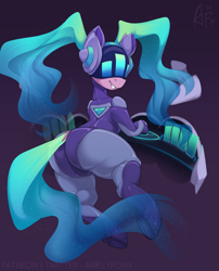 Size: 2427x3000 | Tagged: safe, artist:airfly-pony, earth pony, pony, butt, console, crossover, dj sona, female, grin, high res, league of legends, mare, plot, ponified, smiling, solo