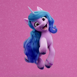 Size: 838x838 | Tagged: safe, screencap, izzy moonbow, pony, g5, my little pony: a new generation, spoiler:my little pony: a new generation, 3d, cropped, jumping, looking at you, open mouth, smiling, solo