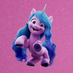 Size: 756x756 | Tagged: safe, screencap, izzy moonbow, pony, unicorn, g5, my little pony: a new generation, spoiler:my little pony: a new generation, 3d, cropped, female, jumping, looking at you, mare, open mouth, smiling, solo, underhoof