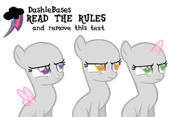 Size: 1058x720 | Tagged: safe, artist:kingbases, oc, oc only, earth pony, pegasus, pony, unicorn, bald, base, bust, earth pony oc, female, filly, frown, horn, pegasus oc, simple background, transparent background, transparent horn, transparent wings, unamused, unicorn oc, wings