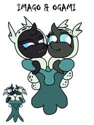 Size: 600x800 | Tagged: safe, artist:jasminerika, oc, oc only, oc:imago, oc:ogami, changeling, changeling larva, baby changeling, changeling oc, changeling sisters, changeling twins, childhood, colored, crib, fangs, female, grub, larva, siblings, sisters, solo, twins